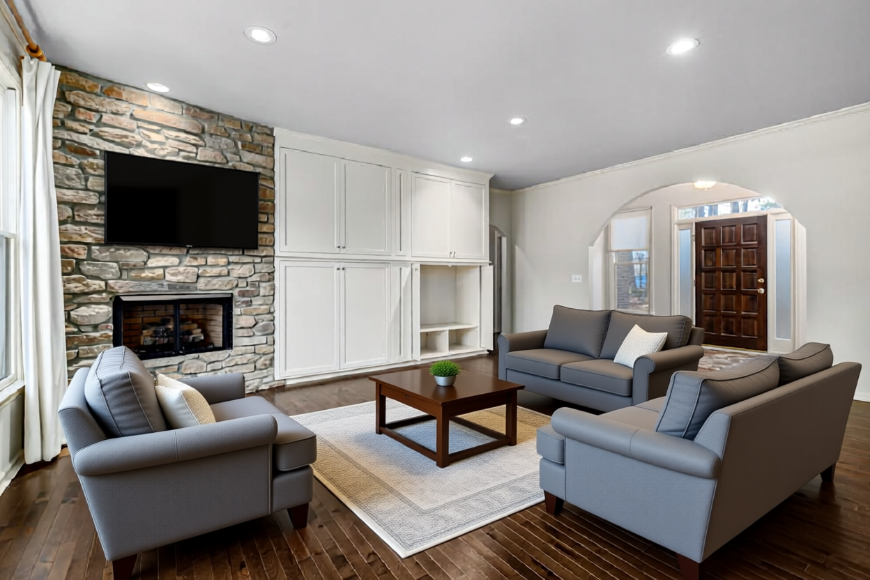 After — staged living room